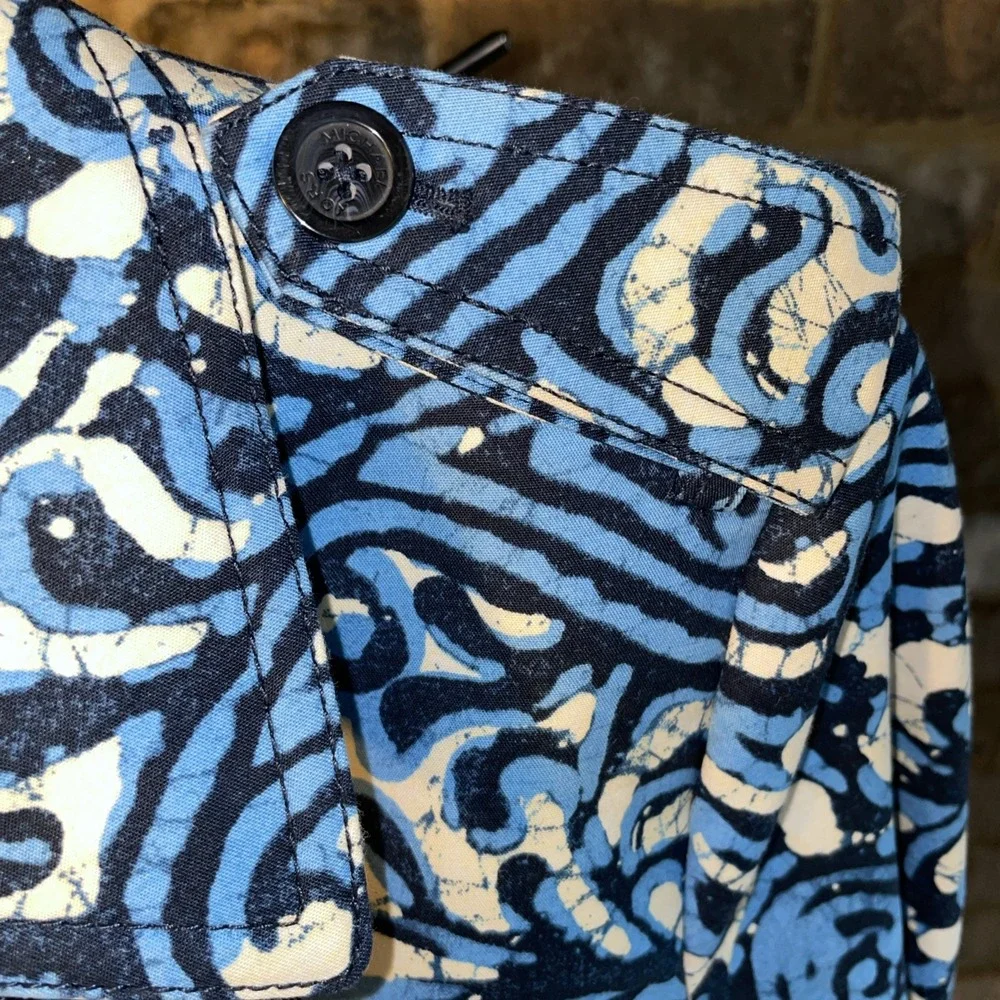 MICHAEL Kors Blue Paisley Belted Short‎ Trench Coat Epaulets MS52H971PJ Medium